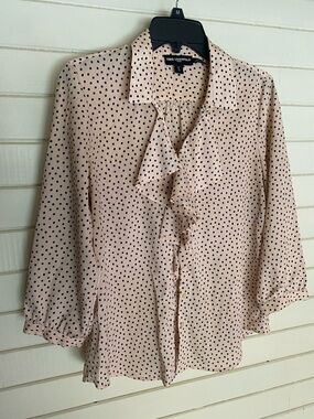 Karl Lagerfeld Paris Blush Pink and Black Polka Dot Blouse